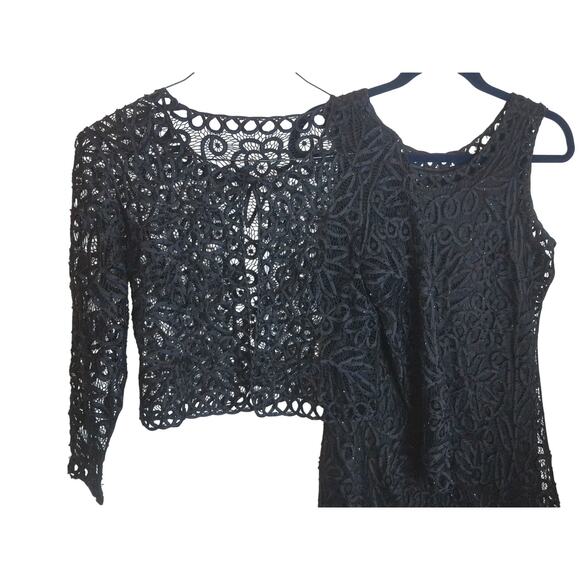 Crochet Black Lace Maxi Dress And Jacket Set Whimsigoth Witch Coquette READ - Picture 5 of 8